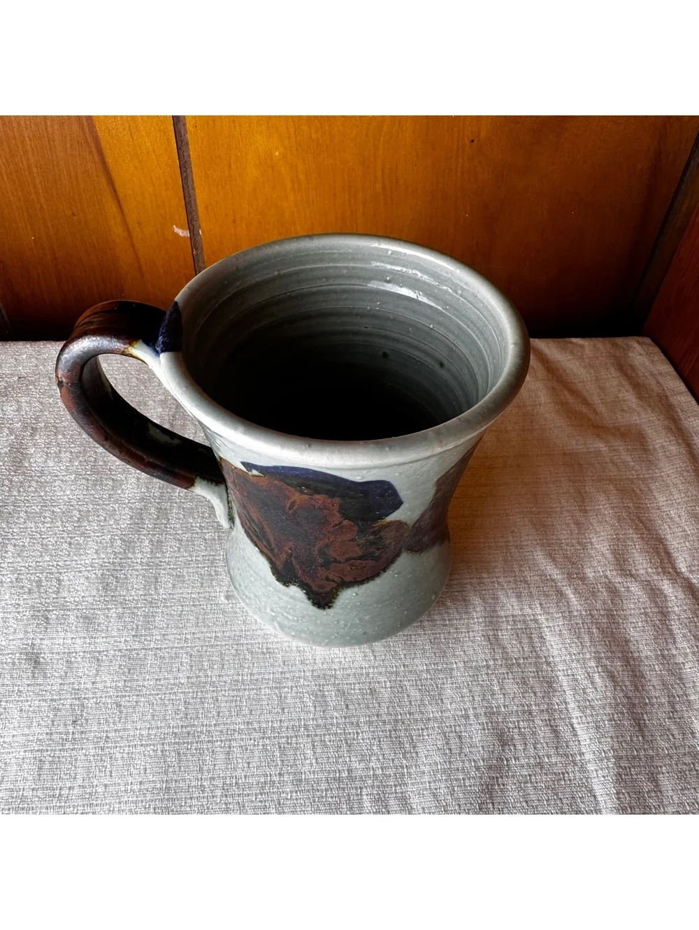 Vintage Studio Pottery Mug 5 Inch Hand Thrown Abstract Drip Glaze Coffee Cup